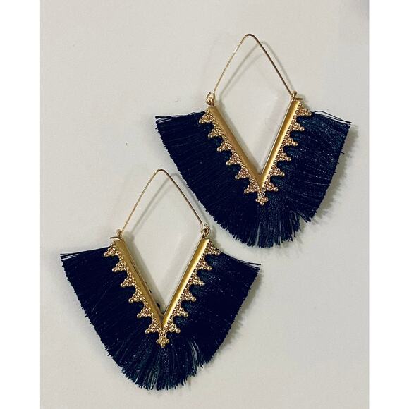 V Tassel Earrings Hunter Green - Picture 1 of 1